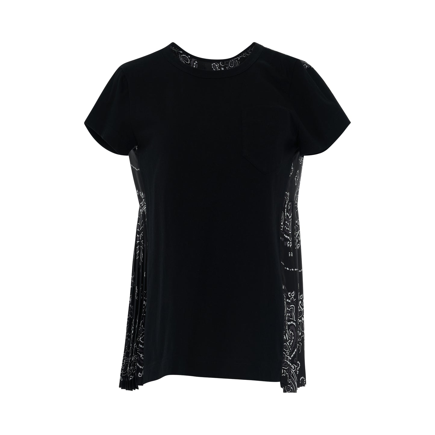 Bandana Print T-Shirt With Side Pleats in Black
