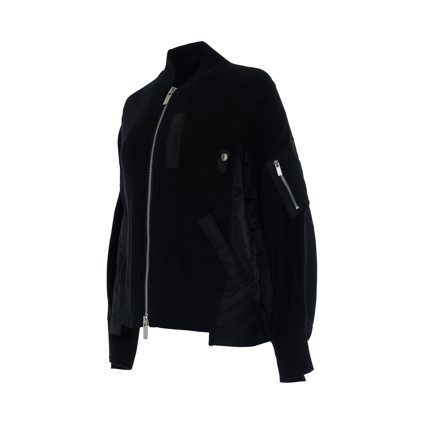 Nylon Twill Mix Knit Jacket in Black