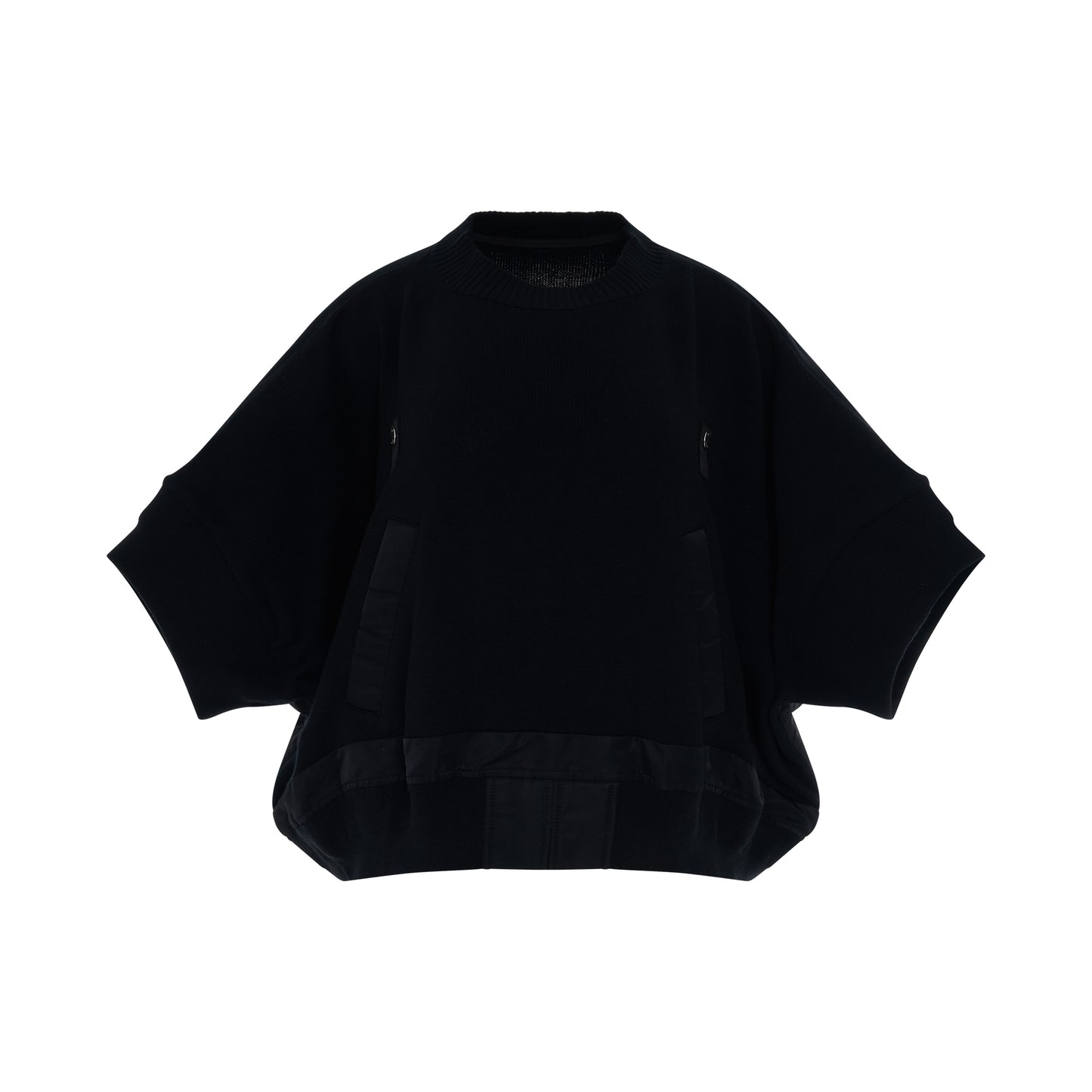 Nylon Twill Mix Knit Pullover in Black