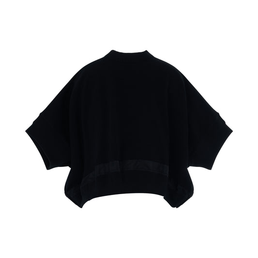 Nylon Twill Mix Knit Pullover in Black