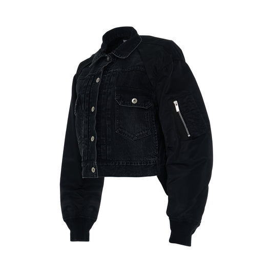 Denim & Nylon Twill Mix Jacket in Black