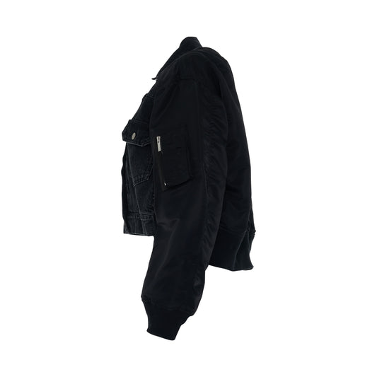 Denim & Nylon Twill Mix Jacket in Black