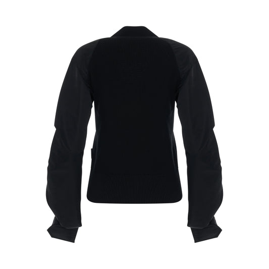 Nylon Twill Mix Knit Cardigan in Black