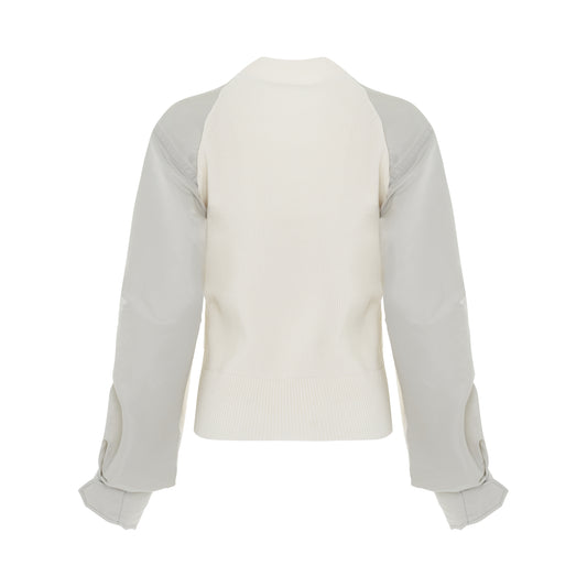 Nylon Twill Mix Knit Cardigan in Off White