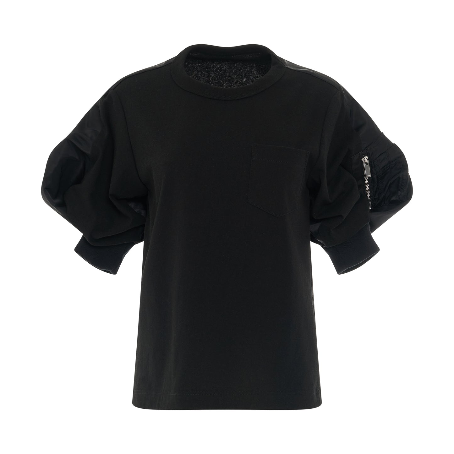 Nylon Twill Mix T-Shirt in Black
