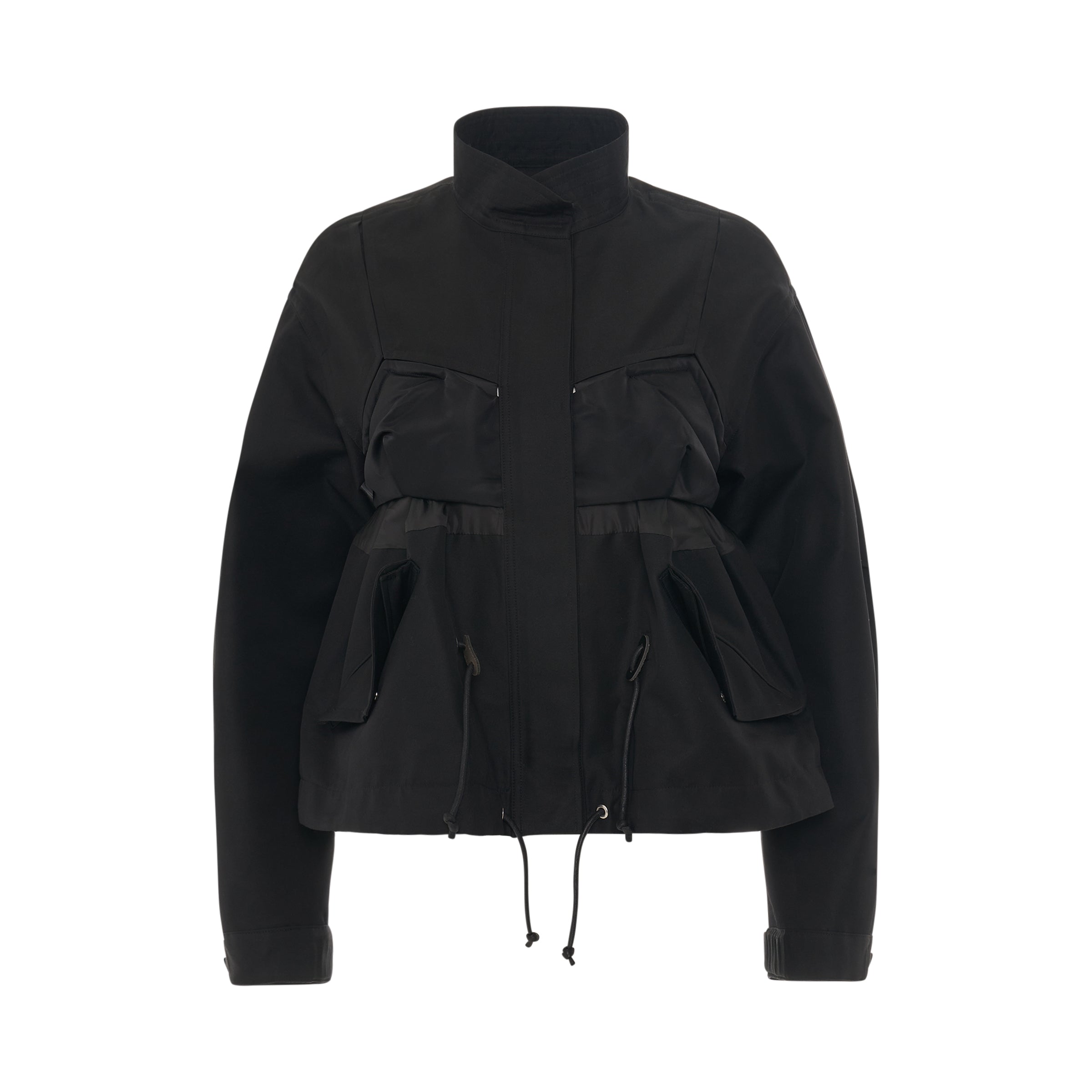 Cotton Gabardine Mix Zip Jacket in Black