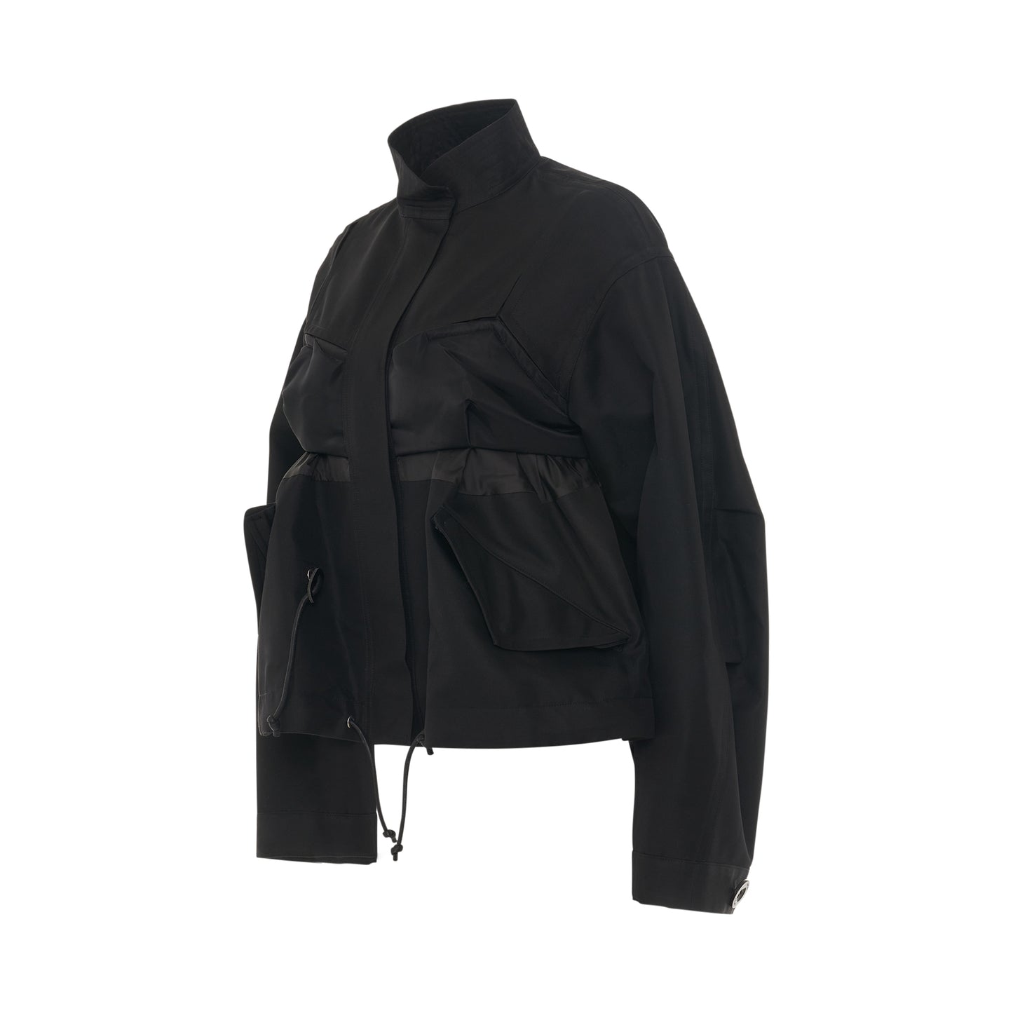 Cotton Gabardine Mix Zip Jacket in Black