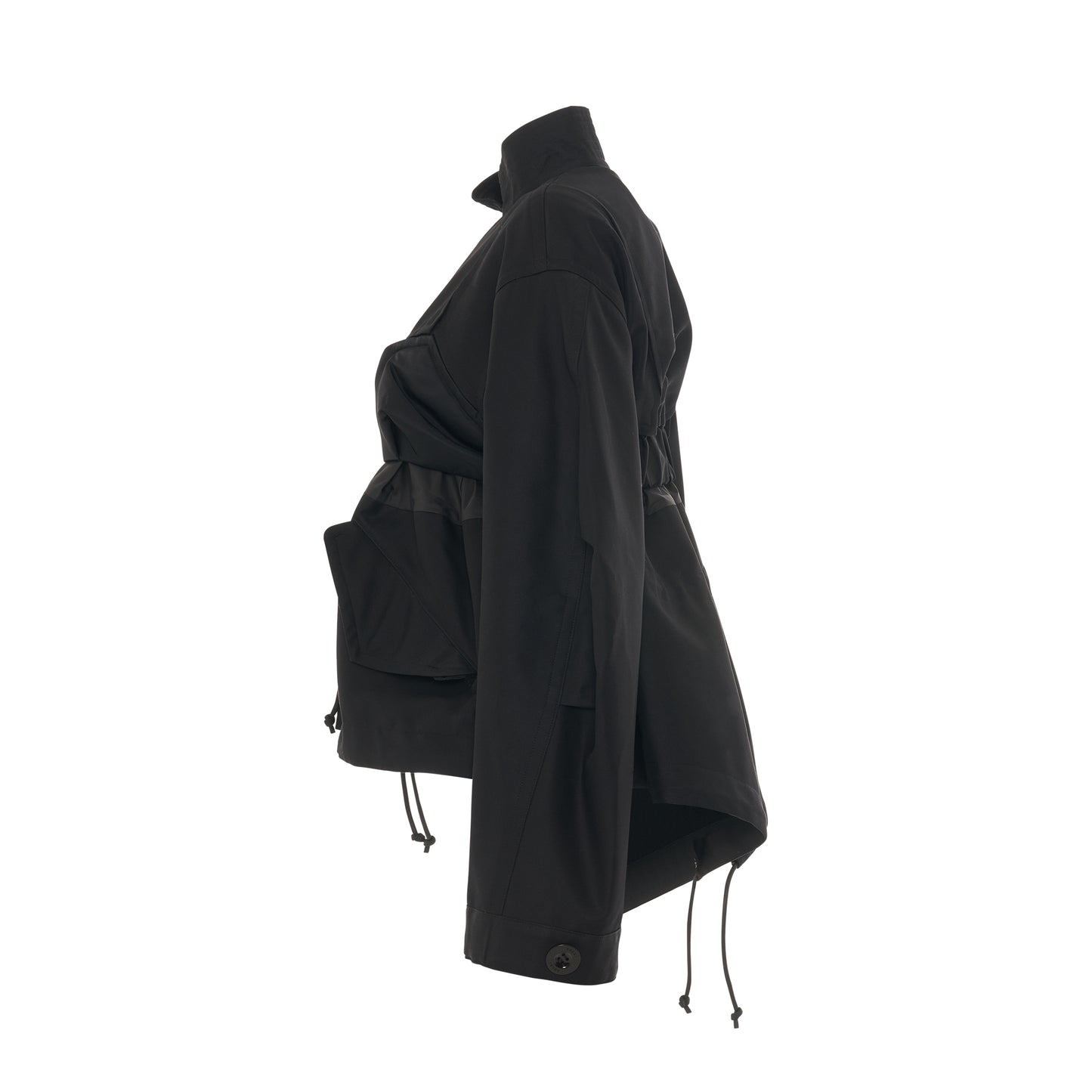 Cotton Gabardine Mix Zip Jacket in Black