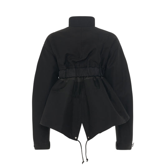 Cotton Gabardine Mix Zip Jacket in Black