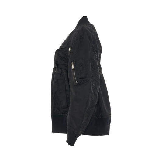 Nylon Twill Mix Zip Jacket in Black