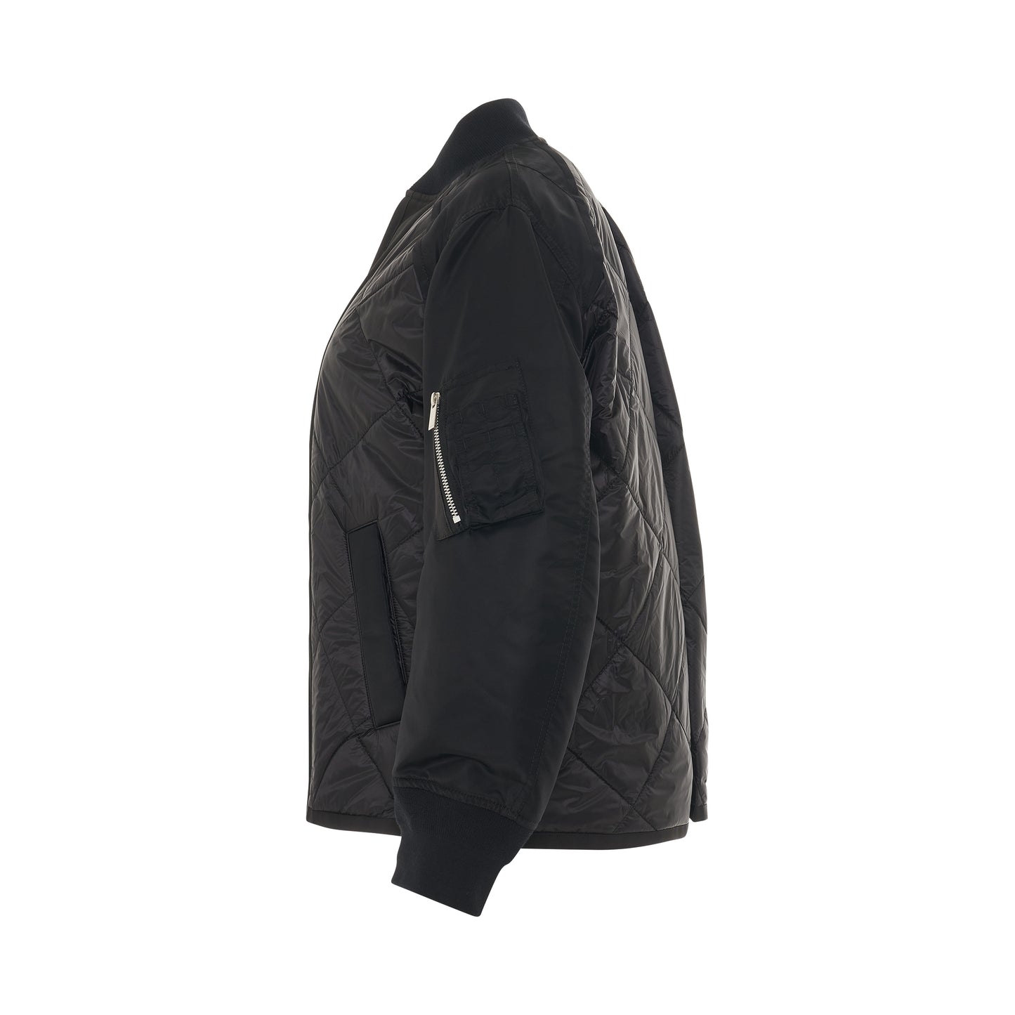 Nylon Twill Mix Quilted Jacket in Black