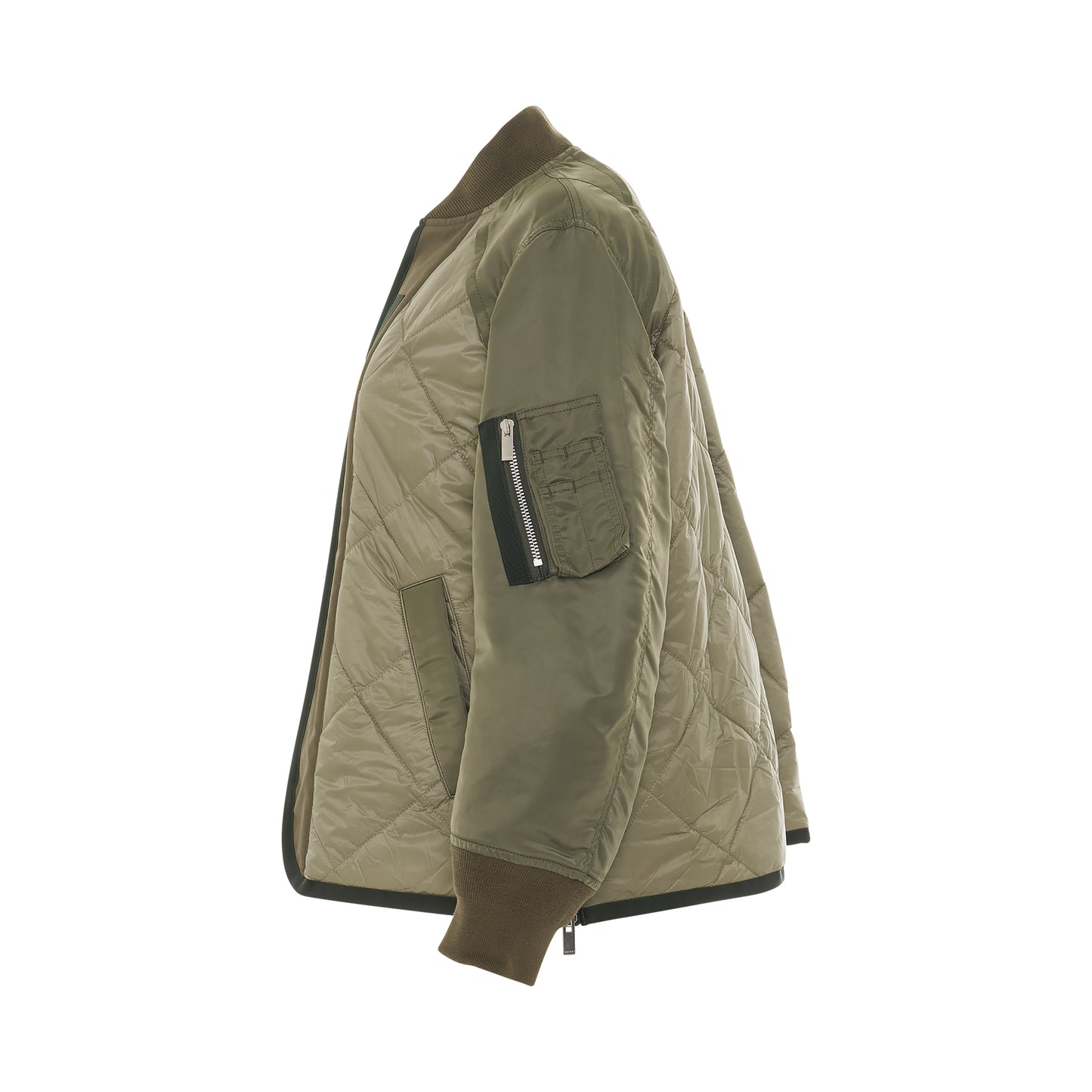 Nylon Twill Mix Quilted Jacket in Khaki