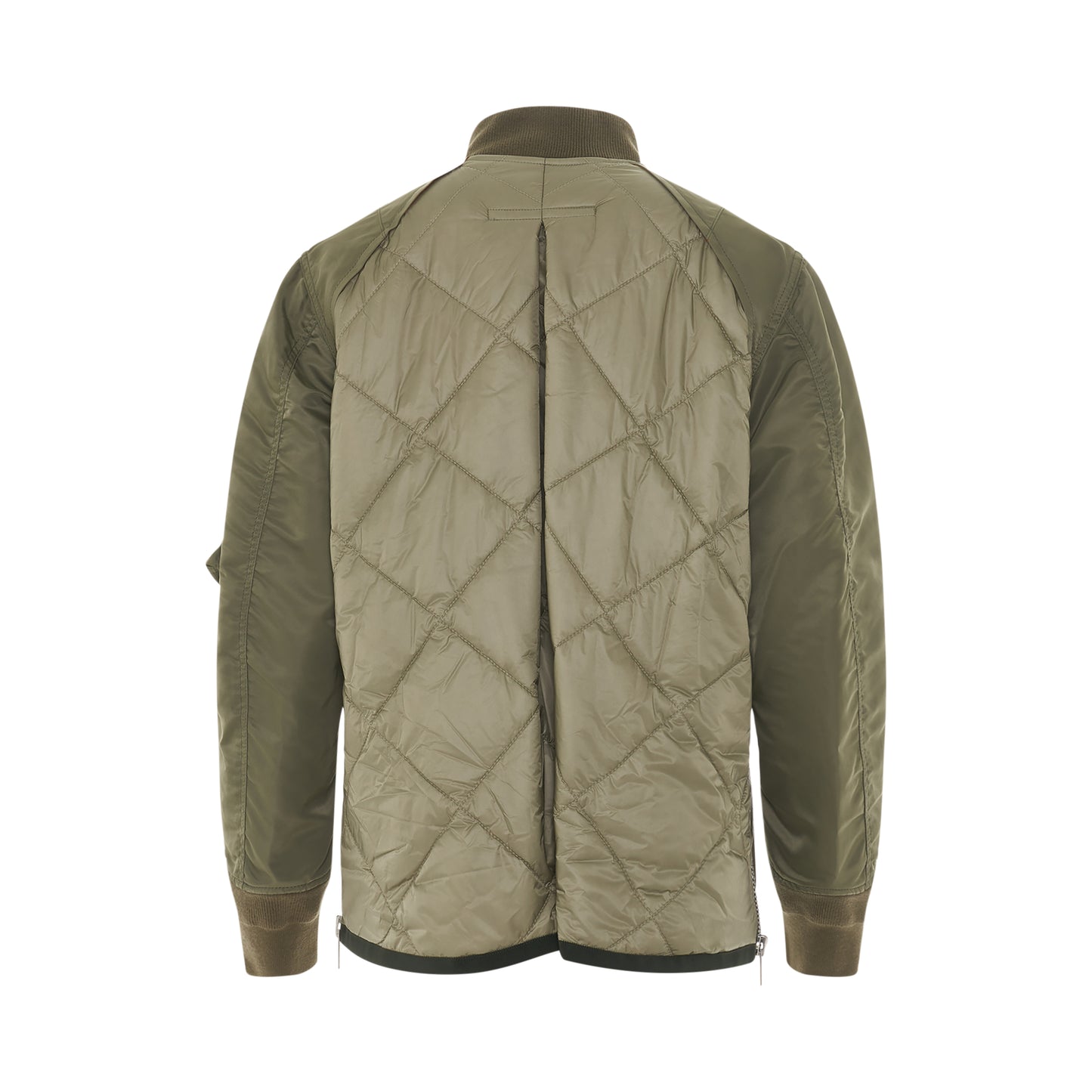 Nylon Twill Mix Quilted Jacket in Khaki