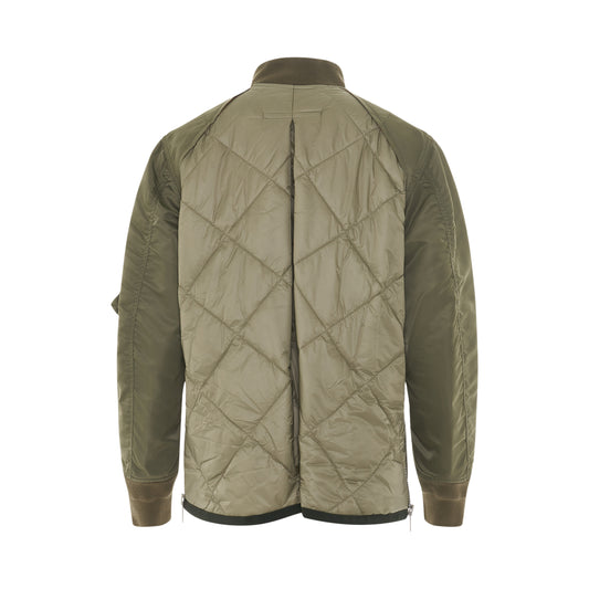 Nylon Twill Mix Quilted Jacket in Khaki