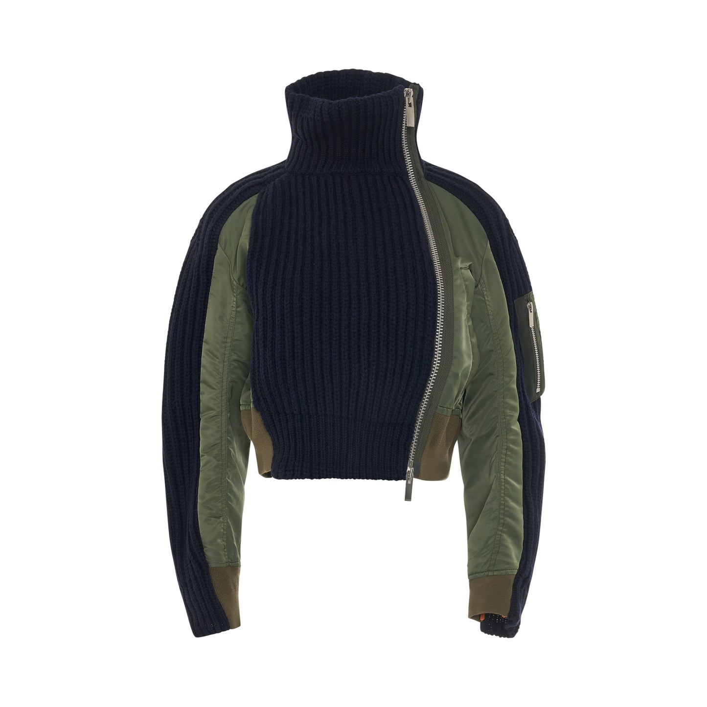 SACAI Nylon Twill Mix Wool Knit Jacket in Navy/Khaki – MARAIS