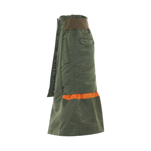 Nylon Twill Mix Skirt in Khaki