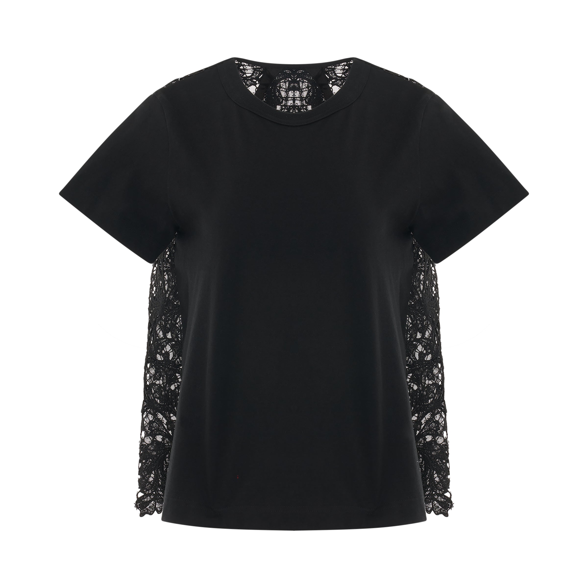 Embroidery Lace Cotton Jersey T-Shirt in Black