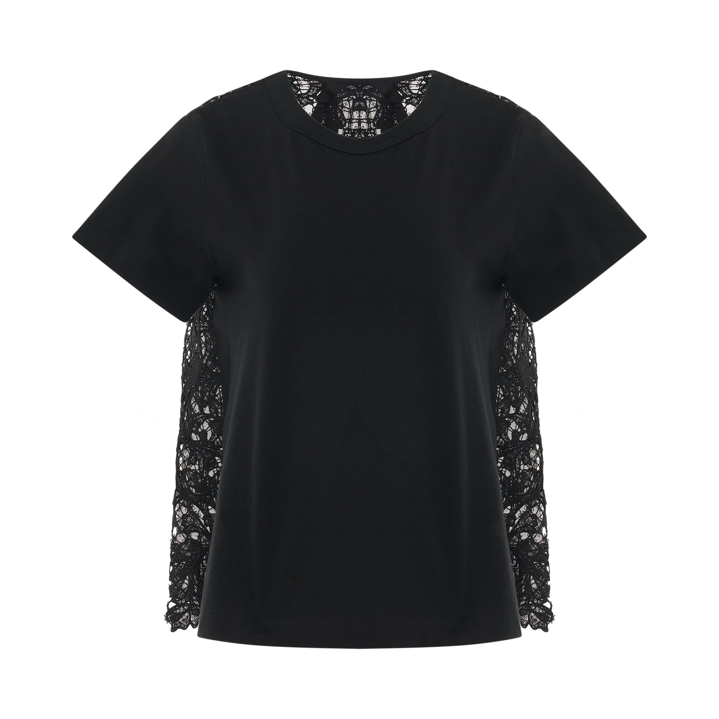 Embroidery Lace Cotton Jersey T-Shirt in Black