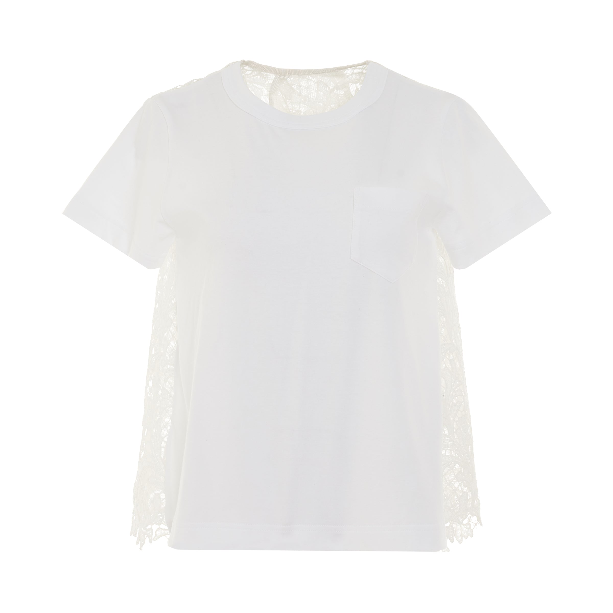 Embroidery Lace Cotton Jersey T-Shirt in White