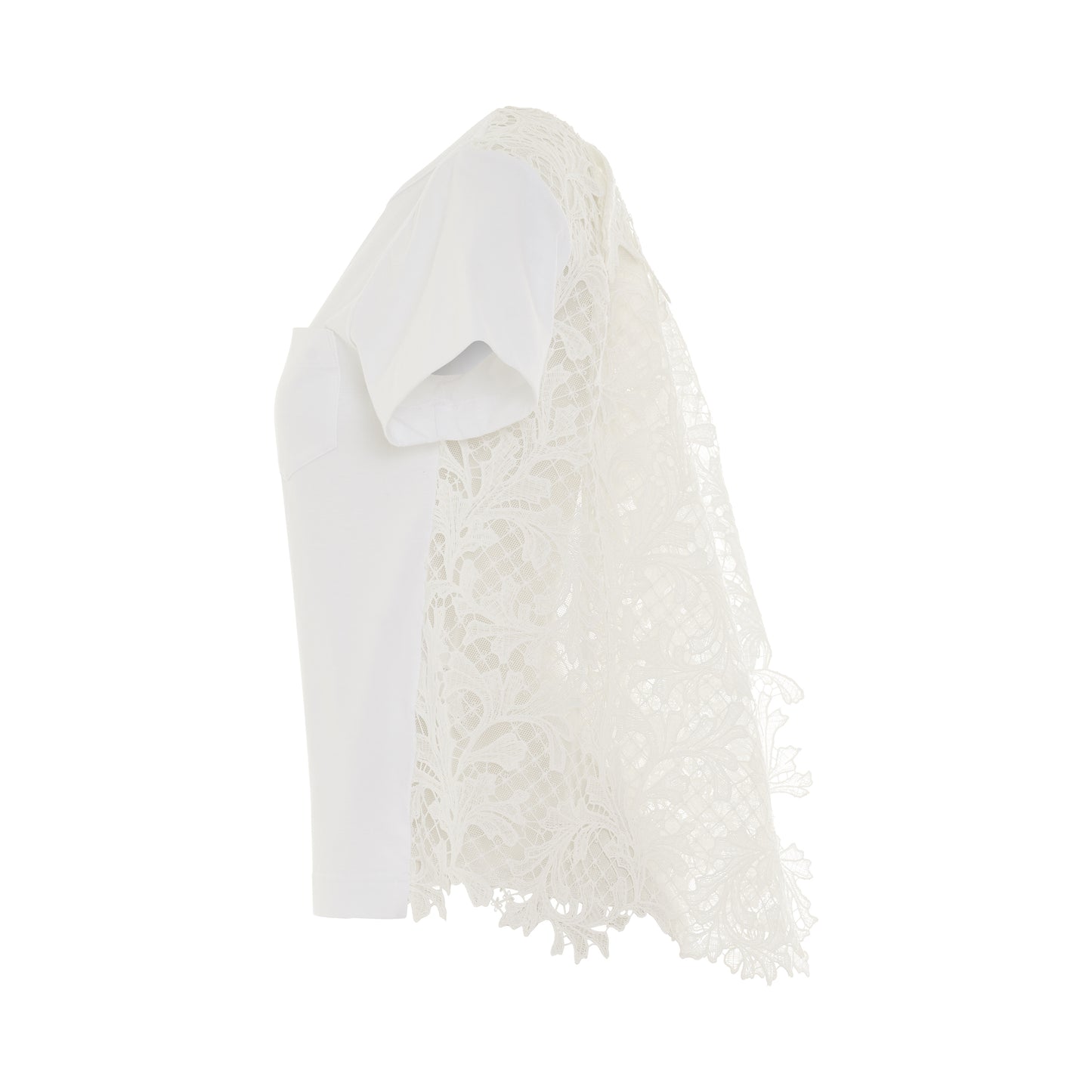 Embroidery Lace Cotton Jersey T-Shirt in White