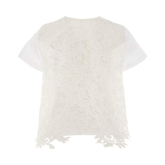 Embroidery Lace Cotton Jersey T-Shirt in White