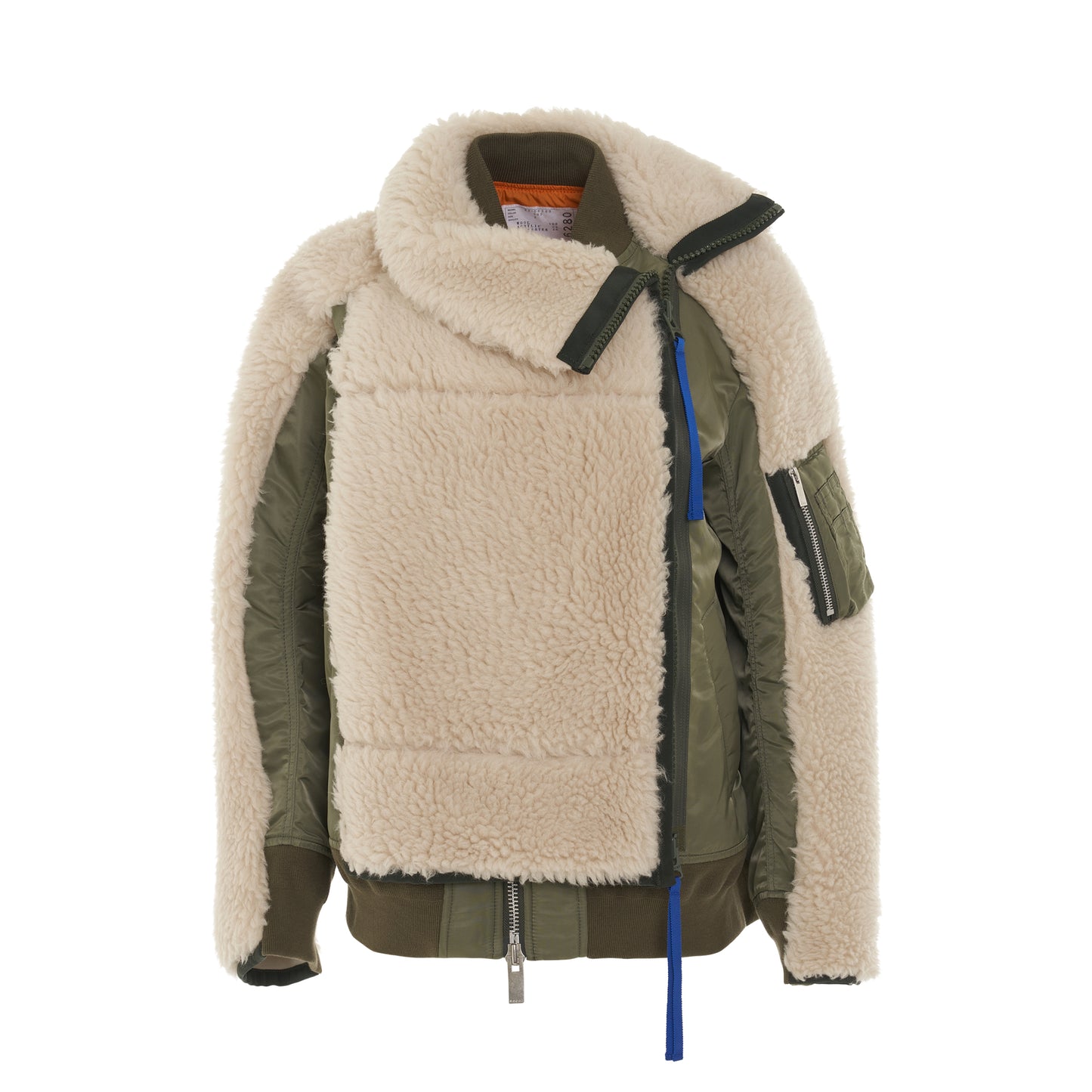 Faux Shearling Nylon Twill Jacket in Ecru/Khaki