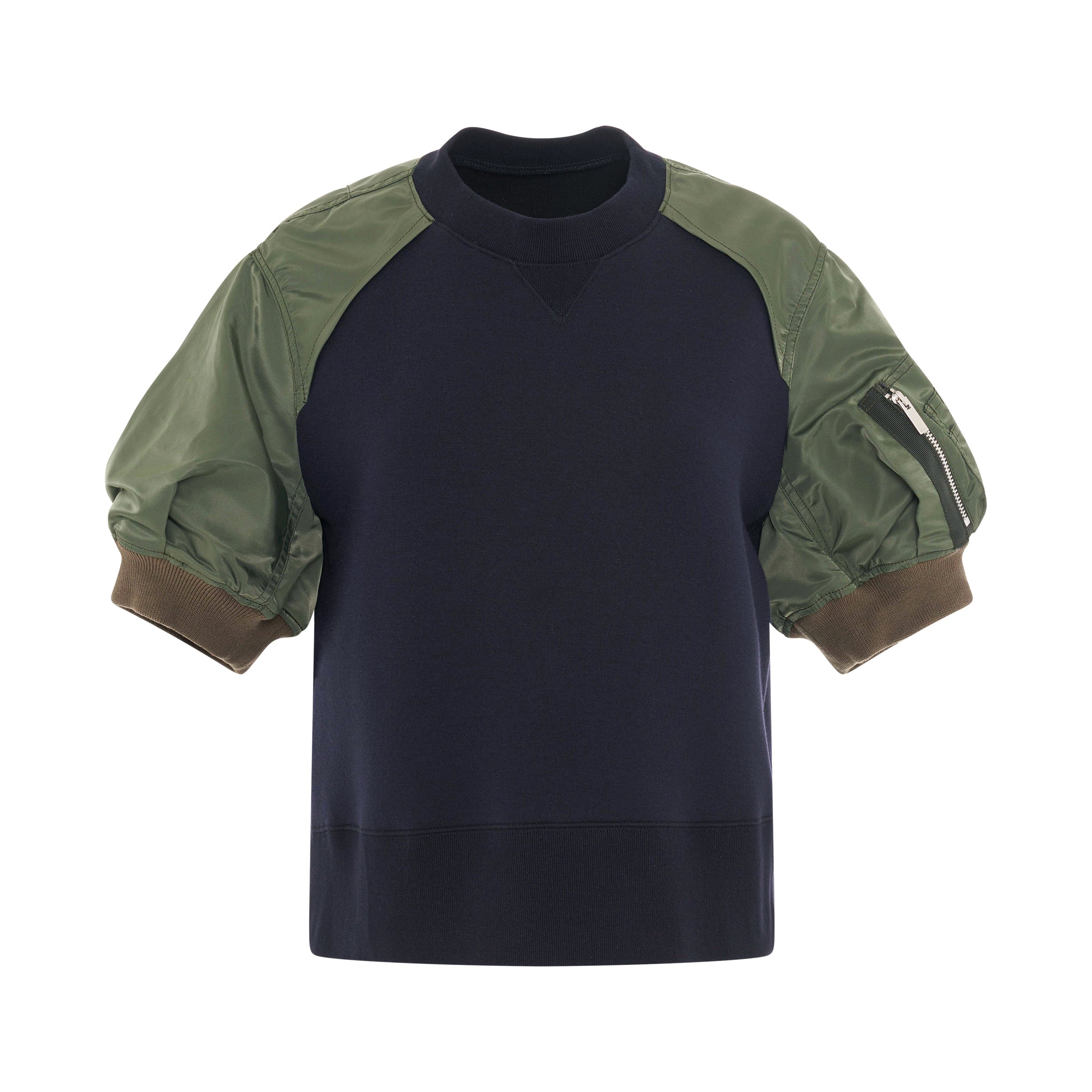 Nylon Twill x Sponge Sweat Pullover in Navy/Khaki