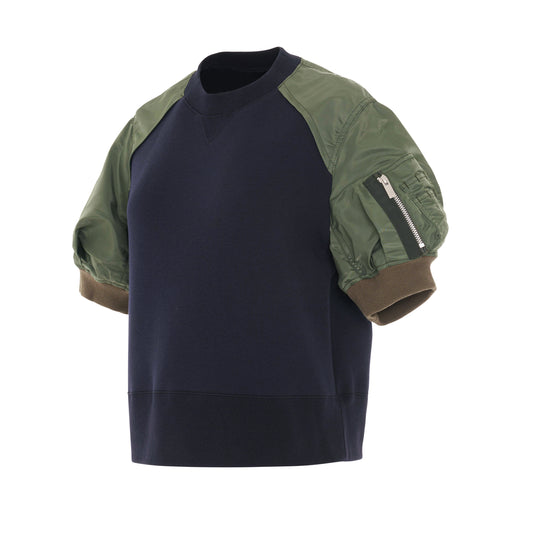 Nylon Twill x Sponge Sweat Pullover in Navy/Khaki