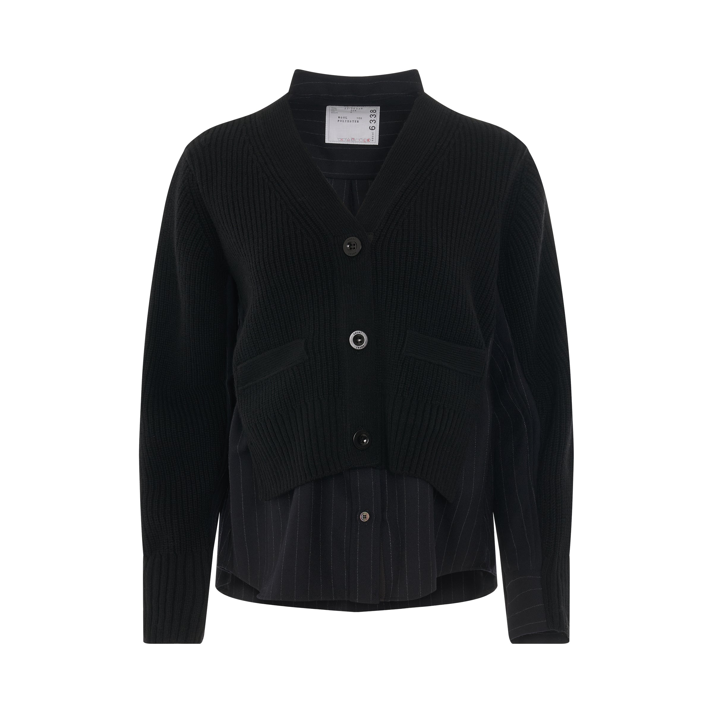 Chalk Stripe x Wool Knit Cardigan in Black/Navy