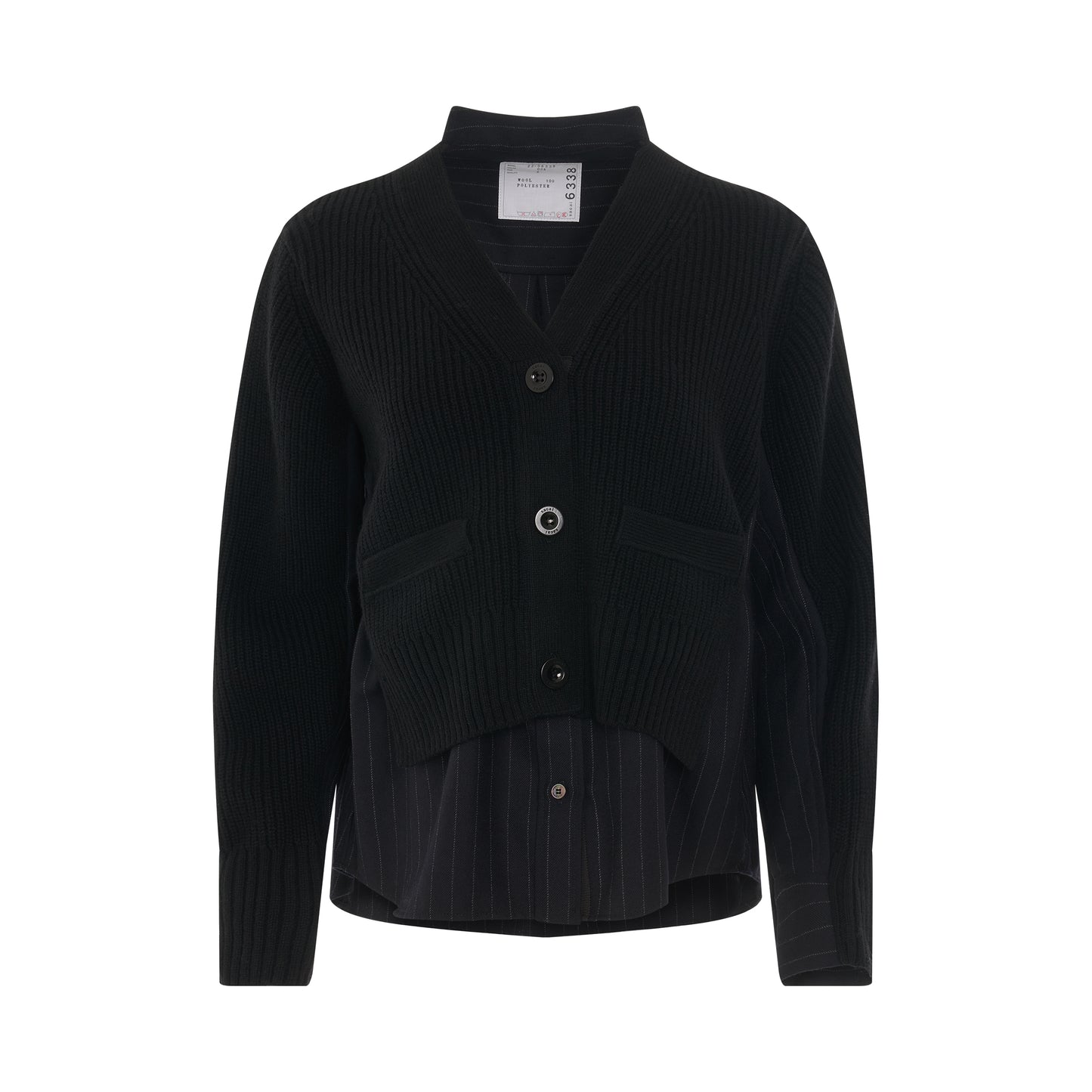 Chalk Stripe x Wool Knit Cardigan in Black/Navy