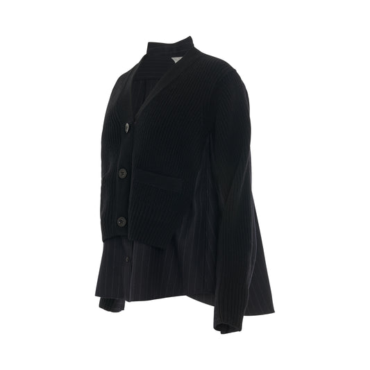 Chalk Stripe x Wool Knit Cardigan in Black/Navy