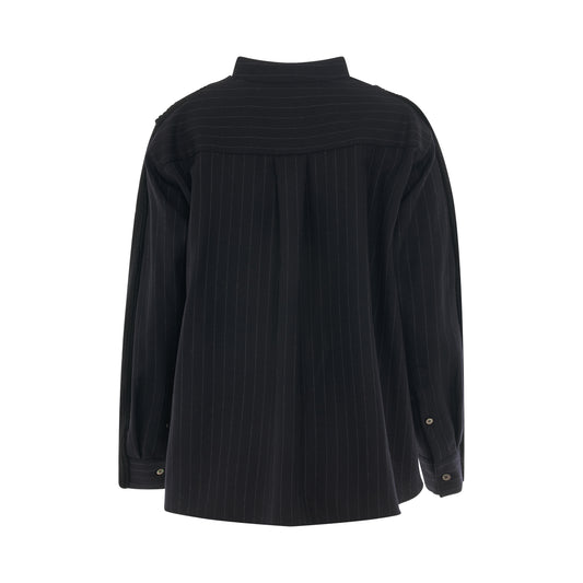 Chalk Stripe x Wool Knit Cardigan in Black/Navy