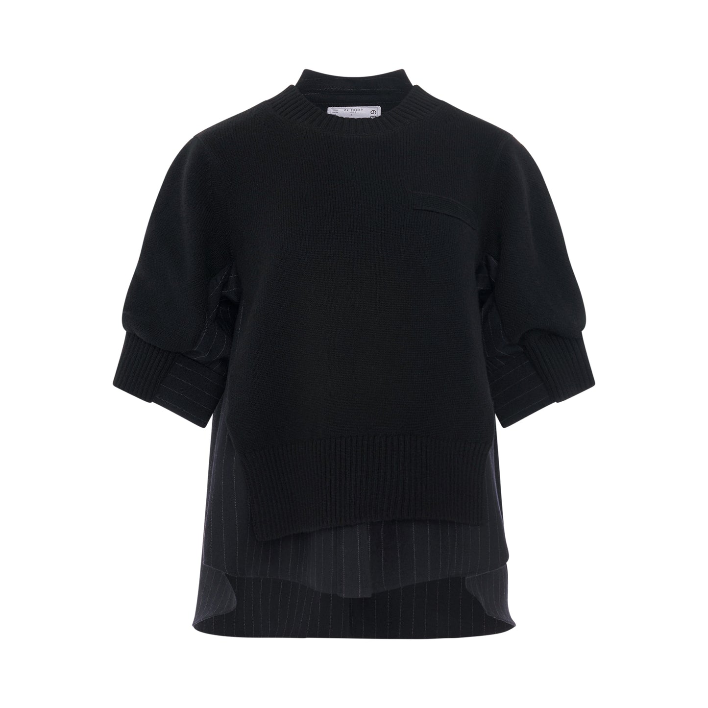 Chalk Stripe x Wool Knit Pullover in Black/Navy