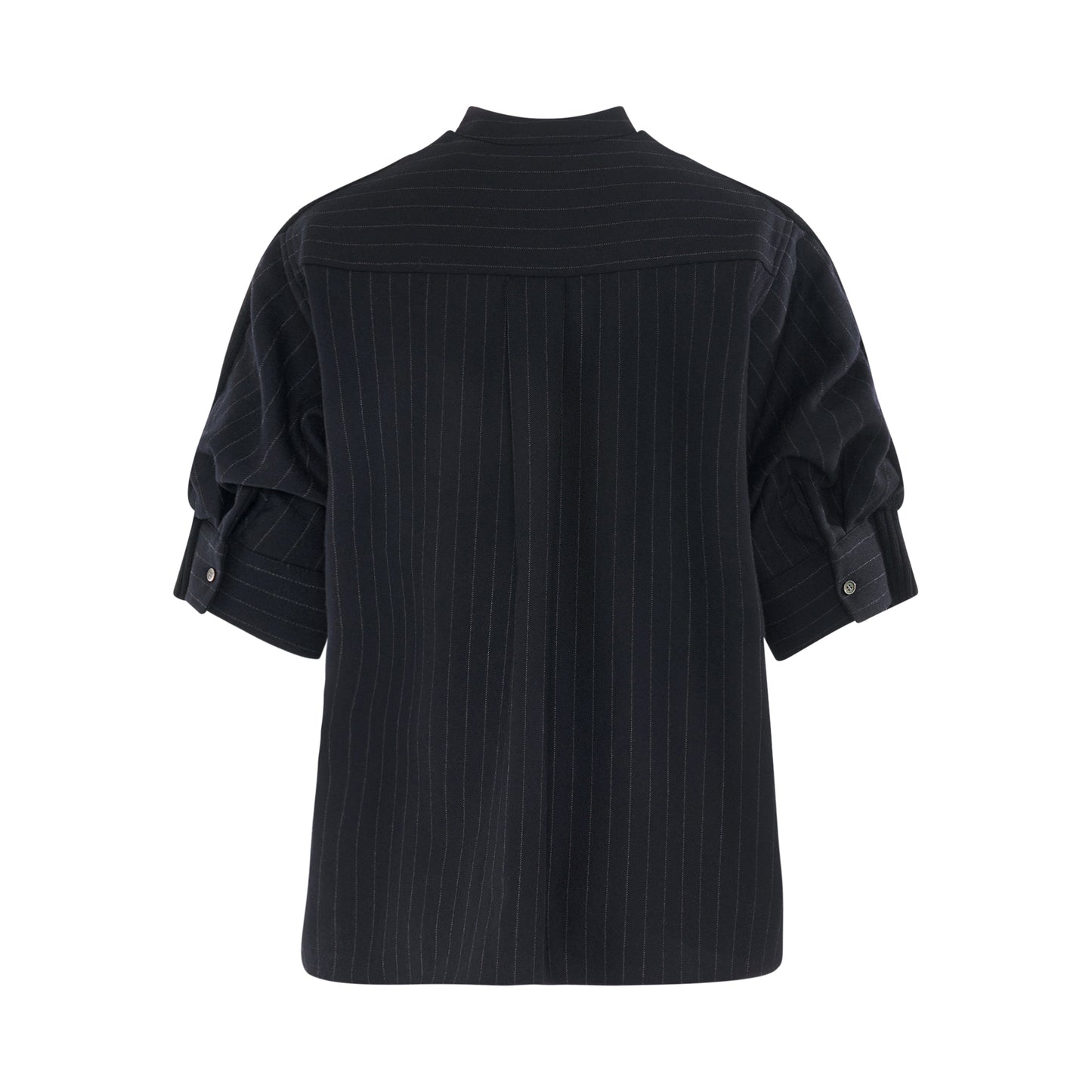 Chalk Stripe x Wool Knit Pullover in Black/Navy