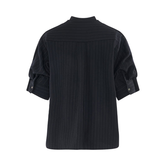 Chalk Stripe x Wool Knit Pullover in Black/Navy