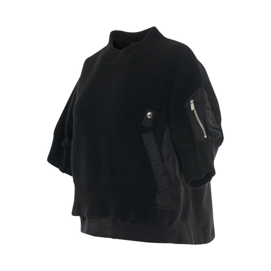 Nylon Twill x Knit Pullover in Black