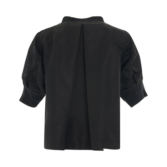 Nylon Twill x Knit Pullover in Black