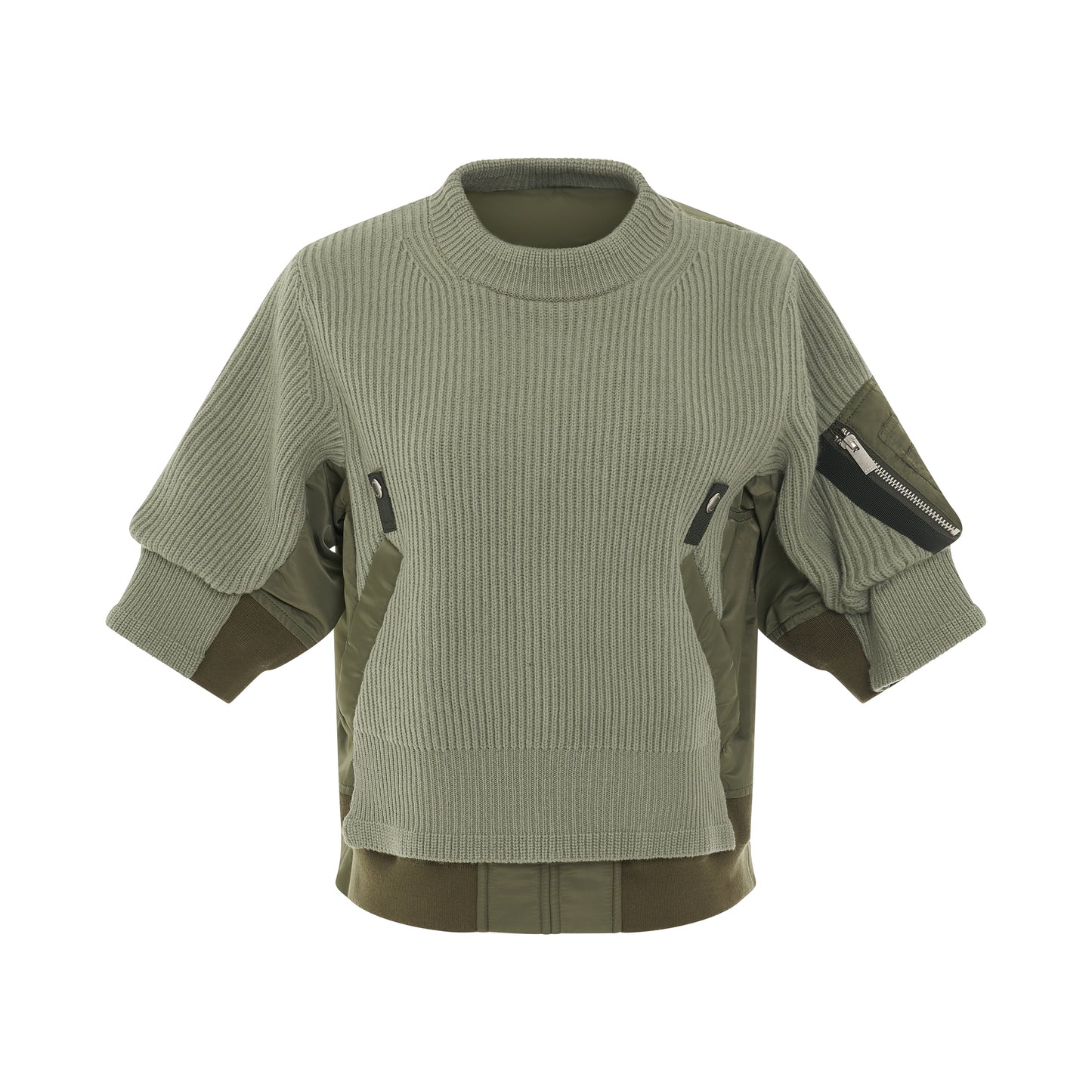 Nylon Twill x Knit Pullover in Light Khaki