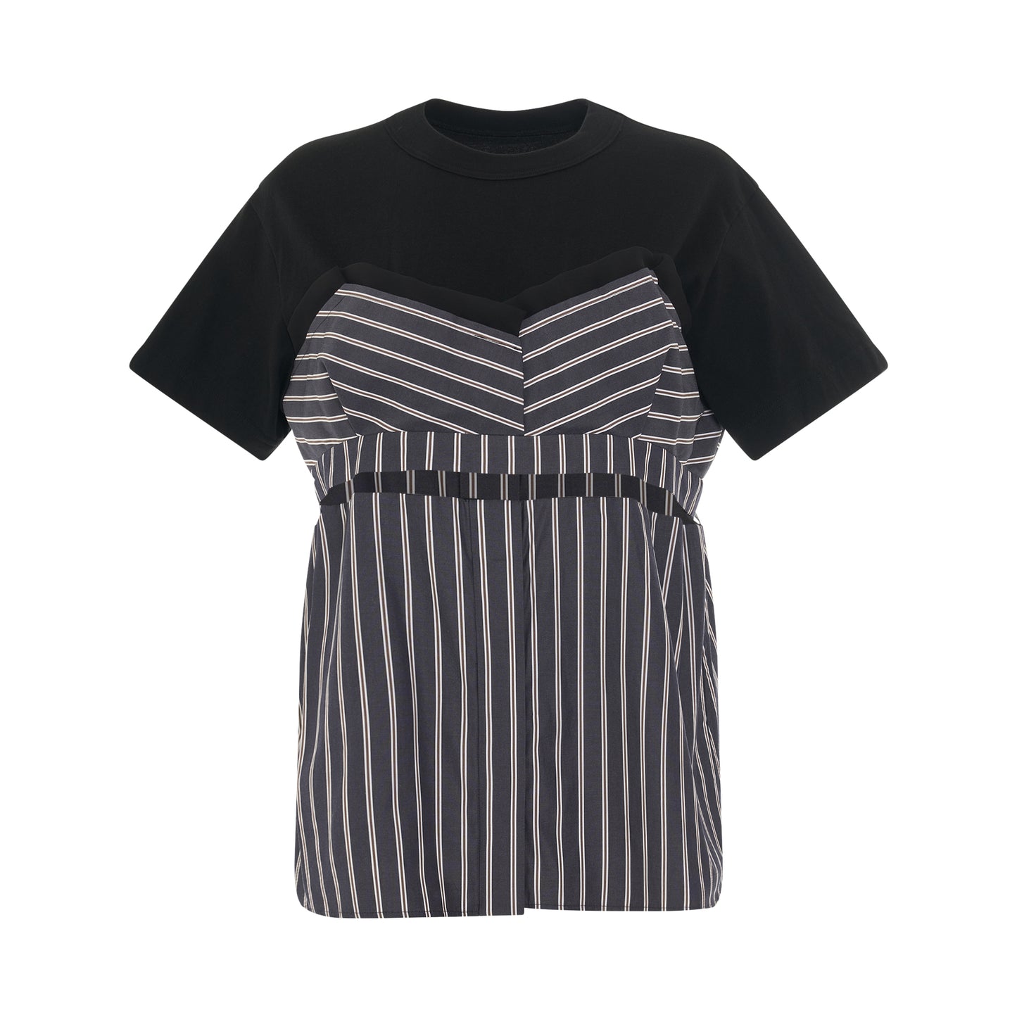 Cotton Poplin T-Shirt in Black/Stripe