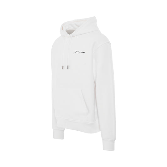 Signature Embroidered Logo Hoodie in White