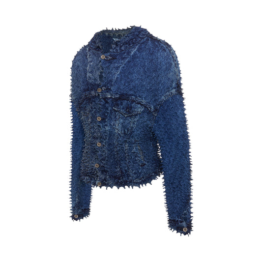 Shibori Photo Print Denim Jacket in Indigo