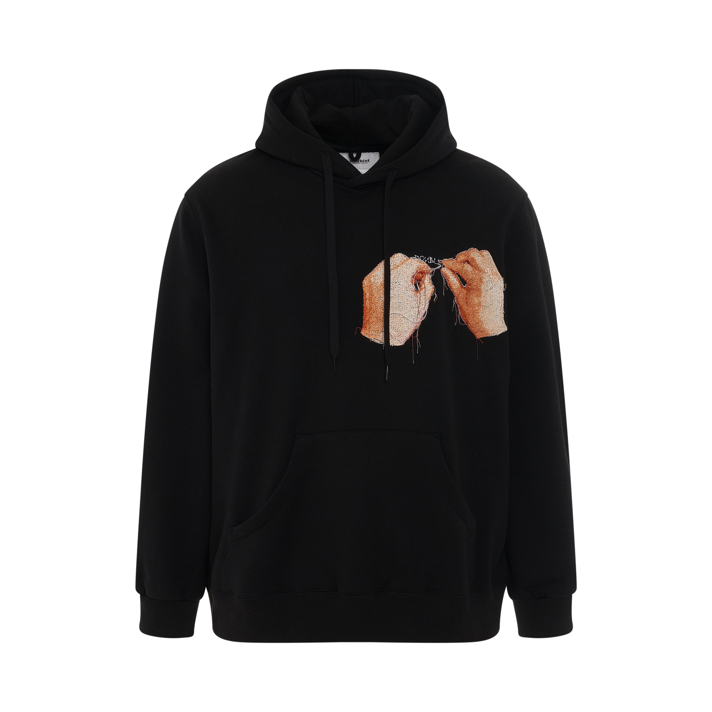 Hand Embroidery Print Hoodie in Black