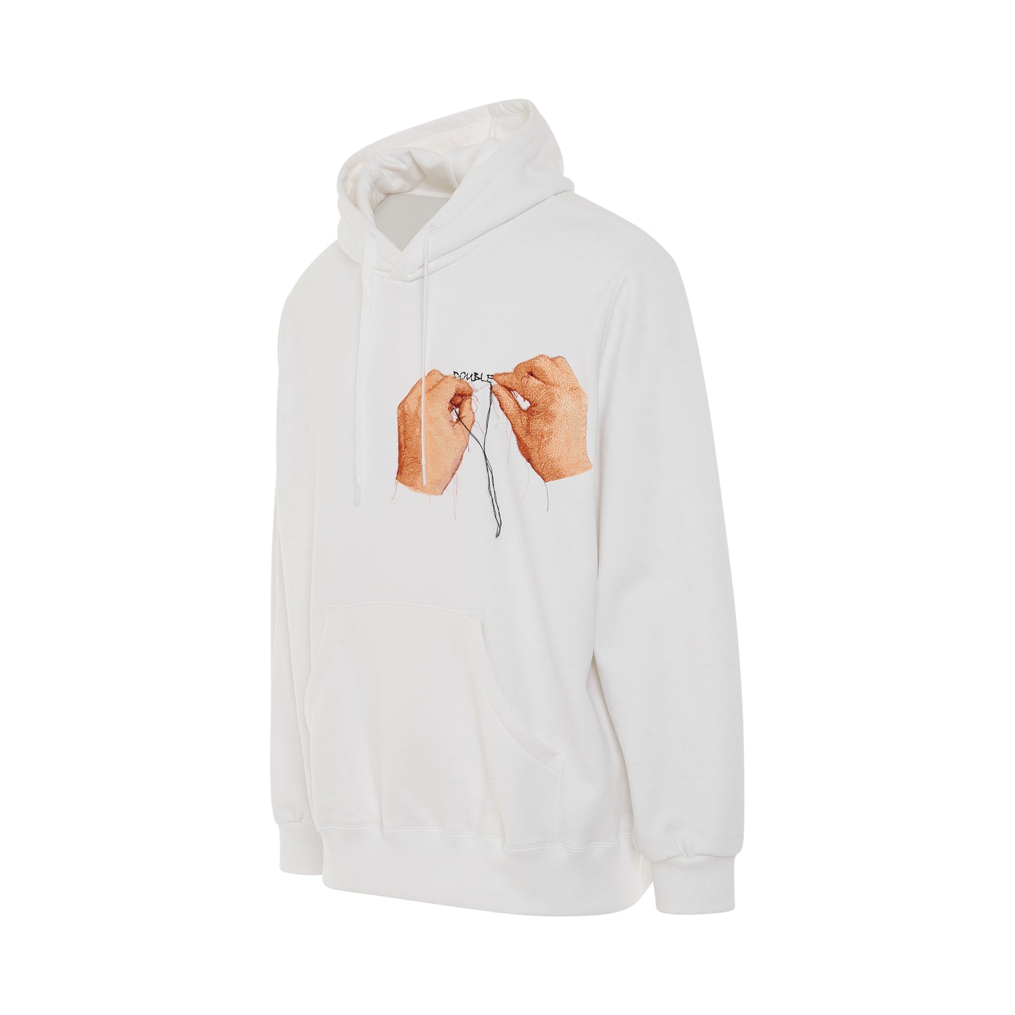 Hand Embroidery Print Hoodie in White