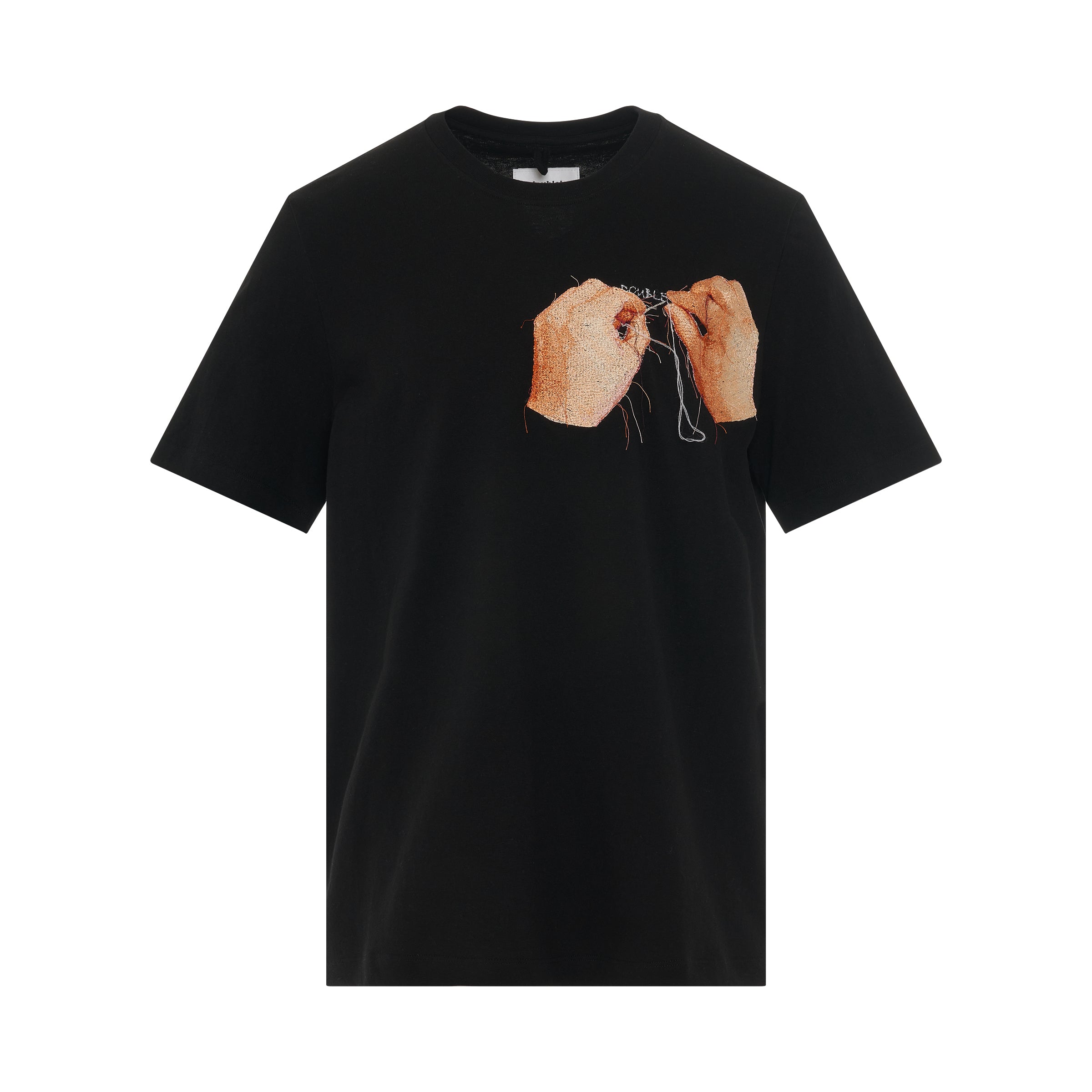 Hand Embroidery Print T-Shirt in Black