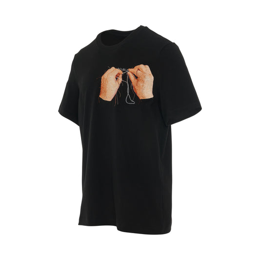 Hand Embroidery Print T-Shirt in Black