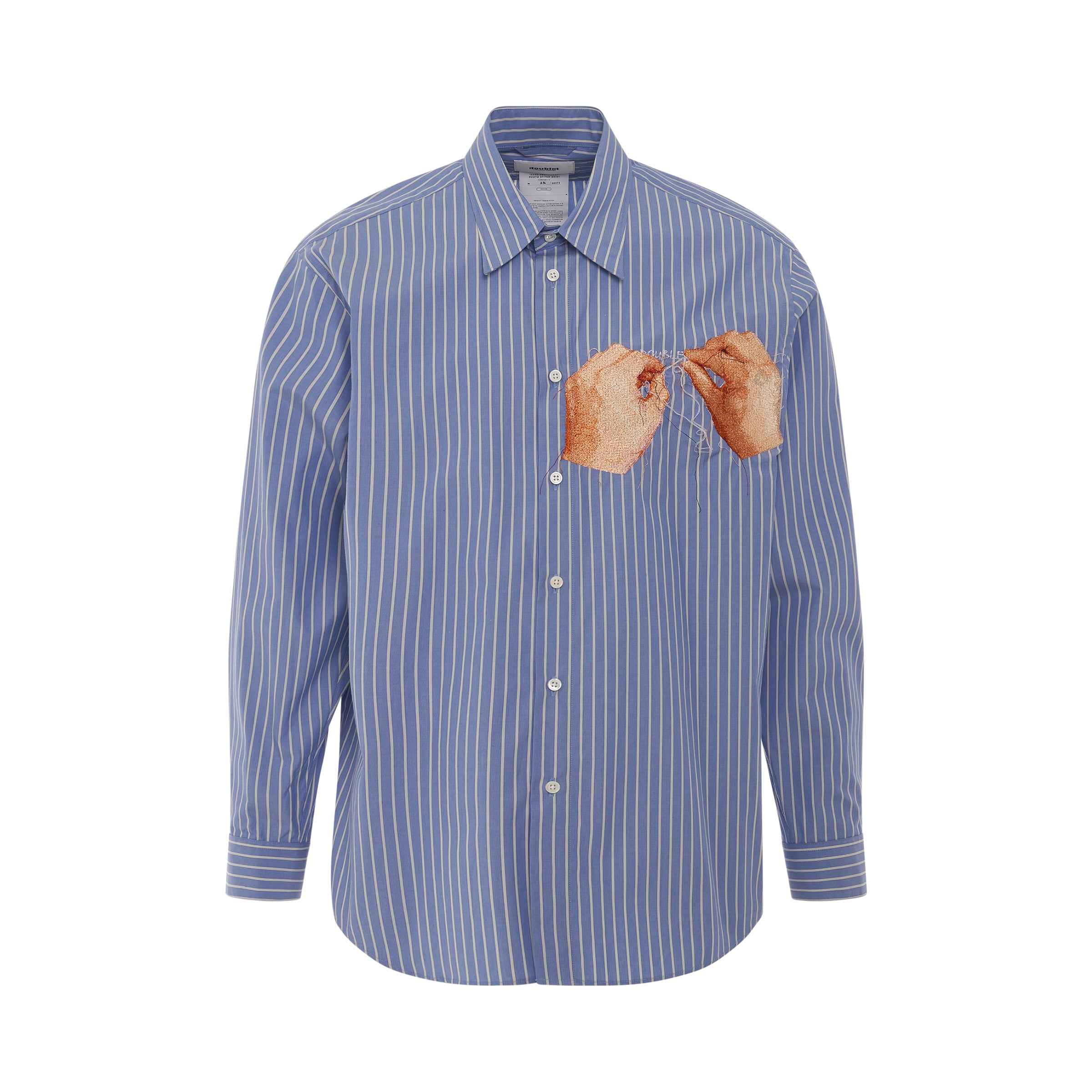 Hand Embroidery Print Stripe Shirt in Blue