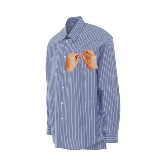 Hand Embroidery Print Stripe Shirt in Blue