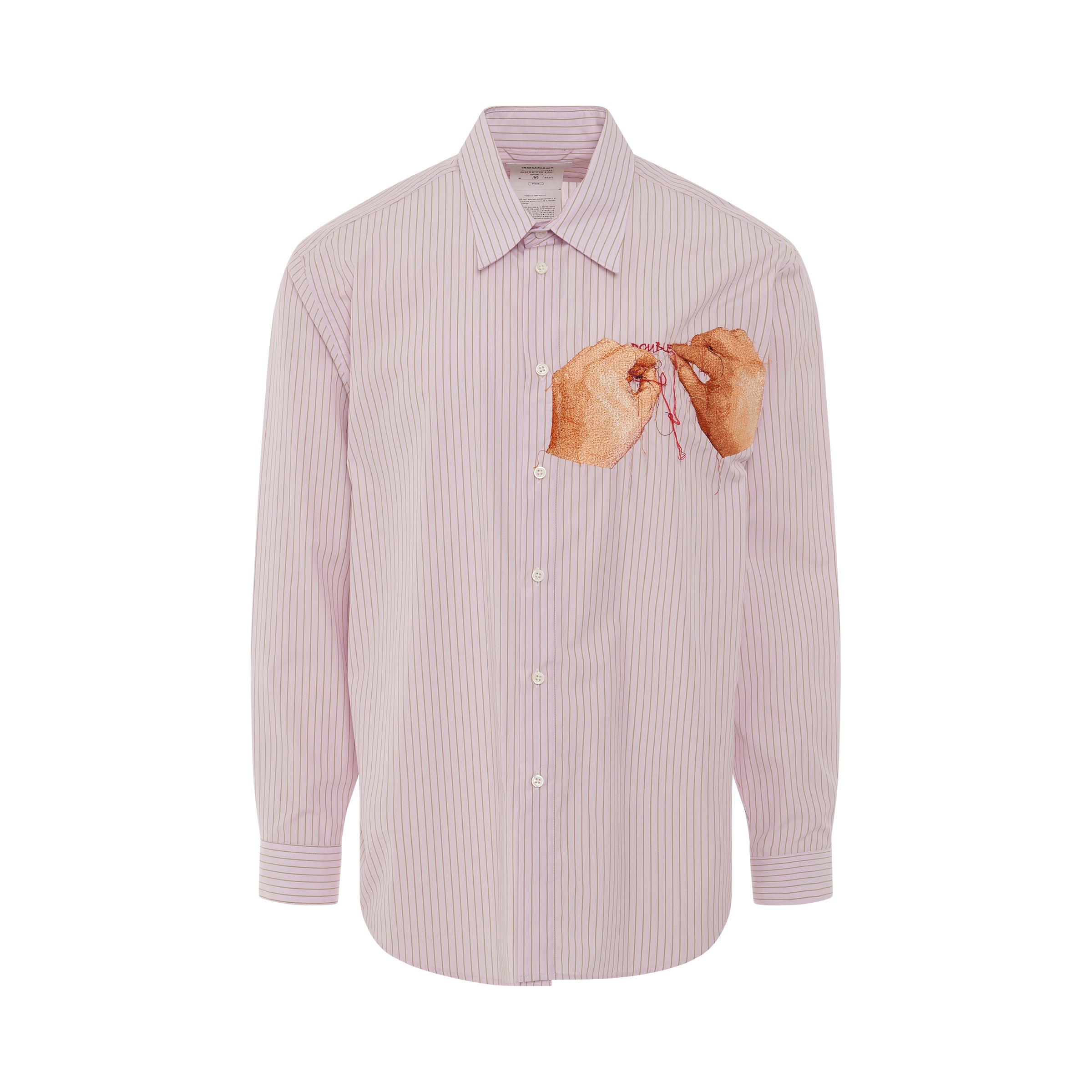 Hand Embroidery Print Stripe Shirt in Pink