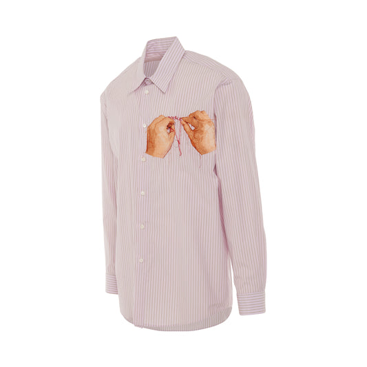 Hand Embroidery Print Stripe Shirt in Pink