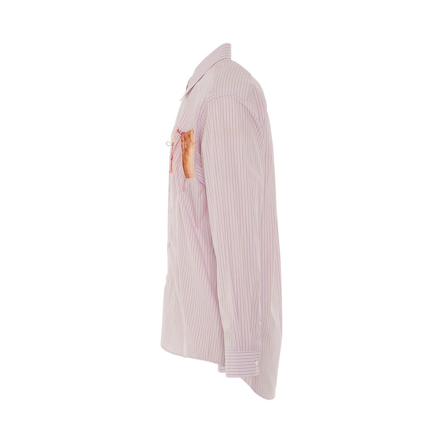 Hand Embroidery Print Stripe Shirt in Pink